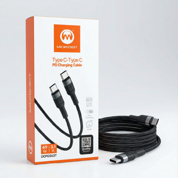 كابل شحن Microdigit DCPD263T Type-C to Type-C بطول 1 متر – شحن سريع 60 واط