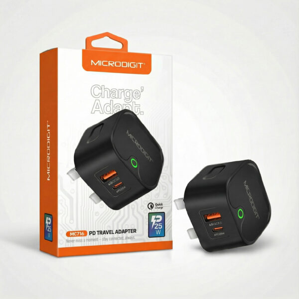 محول شحن سفر Microdigit بقدرة 25W